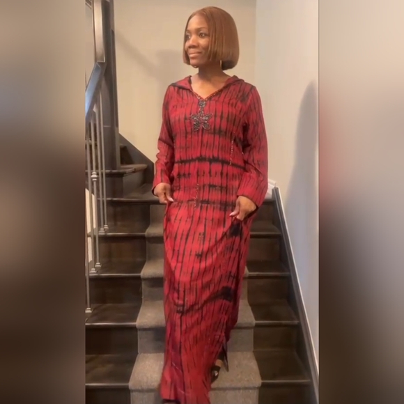 Hooded, hand beaded kaftan dress - Picture 1 of 2